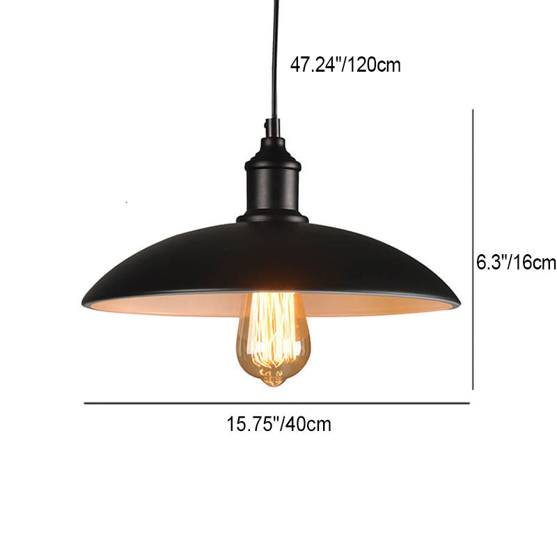 Lámpara colgante de 1 luz con tapa de olla redonda retro industrial de hierro 