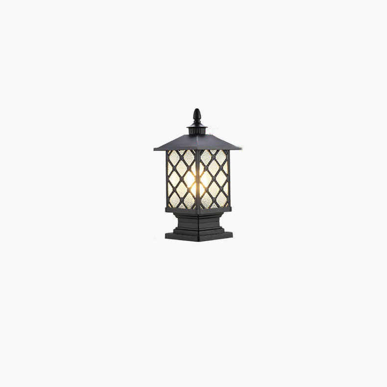 Outdoor Chinese Frosted Glass Aluminum Square Cage Post Head 1-Light Waterproof Patio Landscape Light