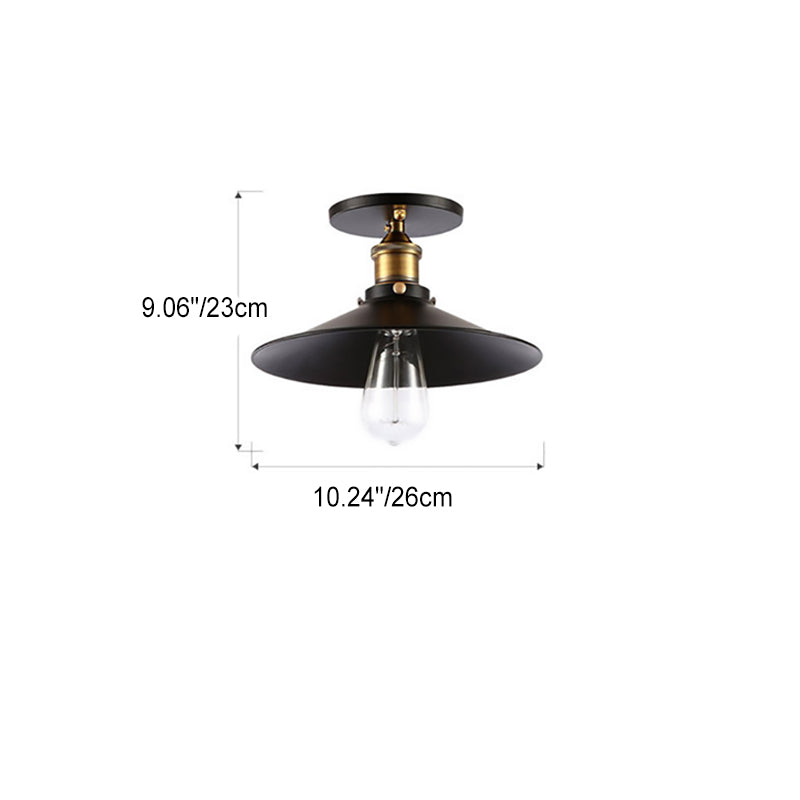 Contemporary Industrial Iron Conical Shade 1-Light Semi-Flush Mount Ceiling Light For Hallway