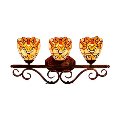 Vintage Tiffany Baroque Stained Glass 3-Light Wall Sconce Lamp