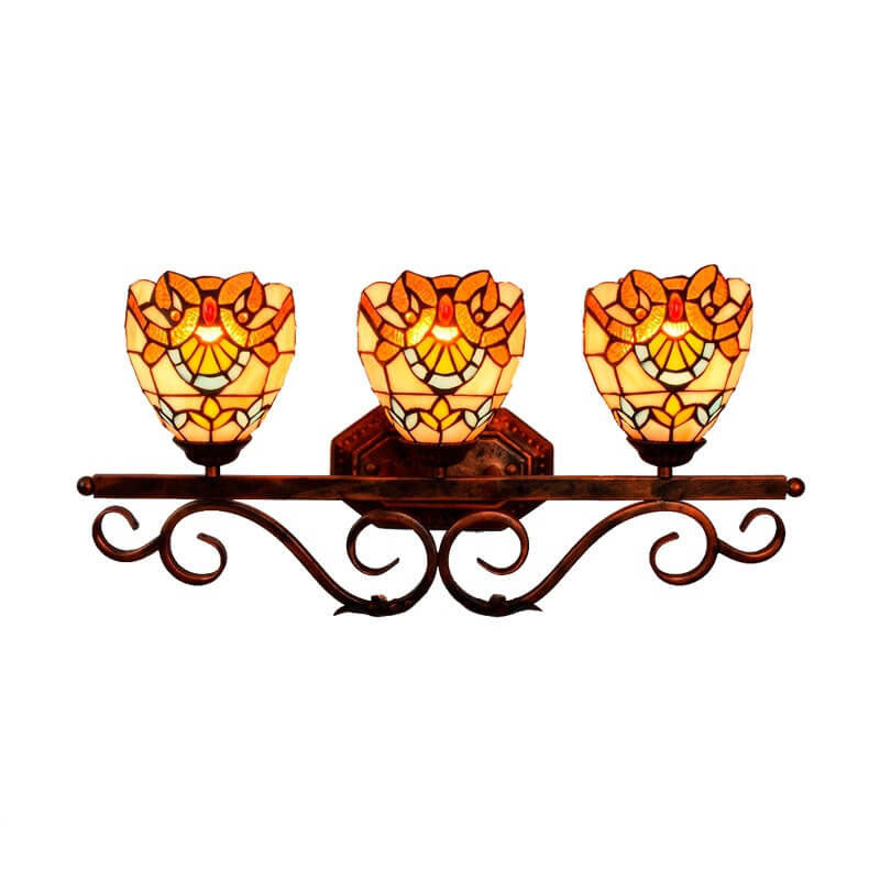 Vintage Tiffany Baroque Stained Glass 3-Light Wall Sconce Lamp
