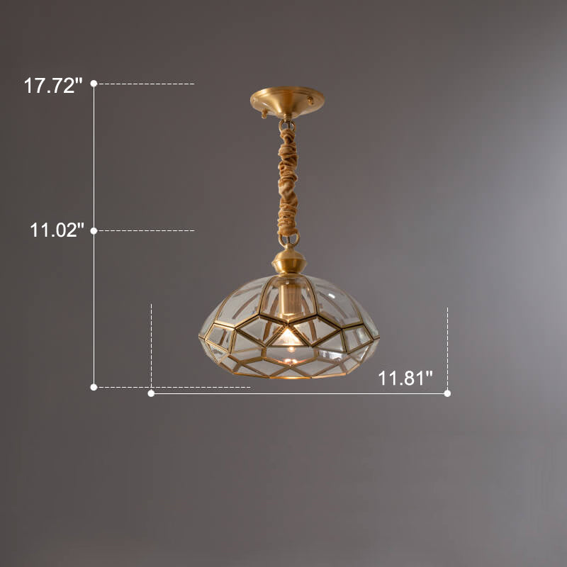 European Brass Glass Dome 1-Light Pendant Ceiling Light