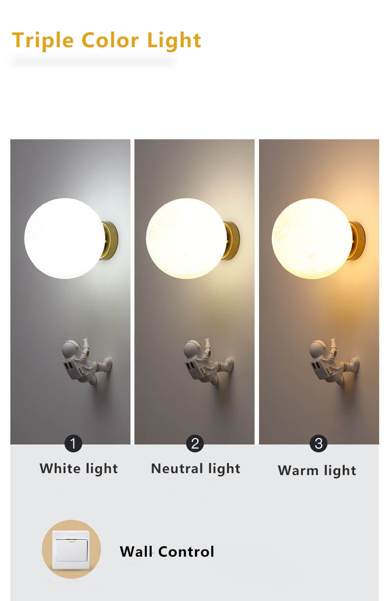 Creative Moon Astronaut 1-Light LED Wall Sconce Lamp