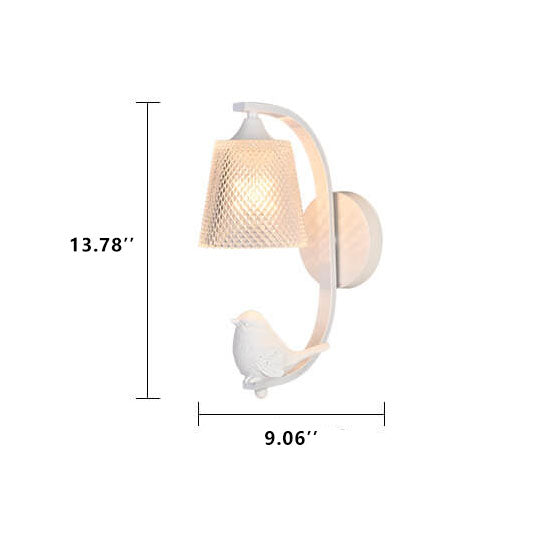 Pantalla de vidrio simple moderna con pájaro de resina Lámpara de aplique de pared de 1 luz 