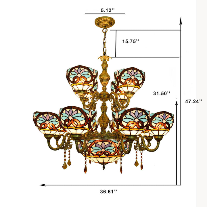 Europäischer Stil Tiffany Liebe Barock Buntglas 15-Licht Kronleuchter 