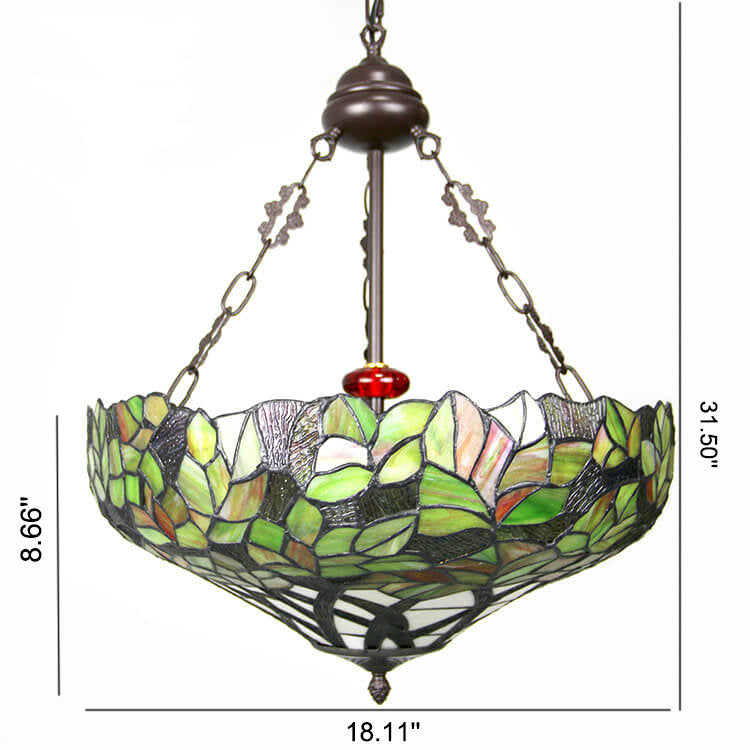 European Tiffany Flower Leaf Stained Glass 3-Light Chandelier