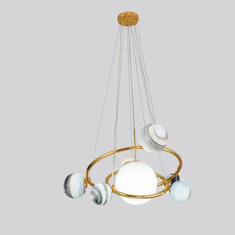 Modern Planet Round Glass 7-Light Chandelier