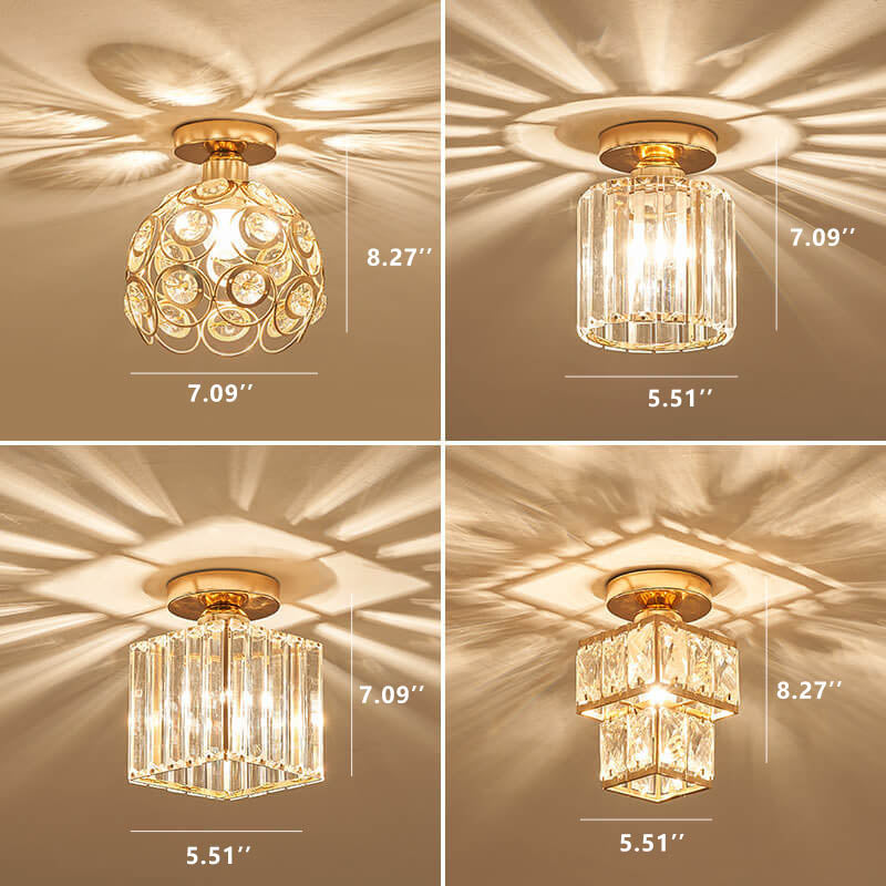 Plafonnier semi-encastré moderne européen en cristal à 1 lumière 