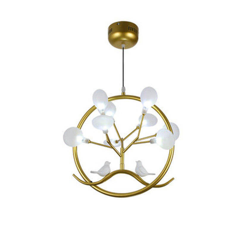 Nordic Metal Circular Bird Branch 9-Light Chandelier