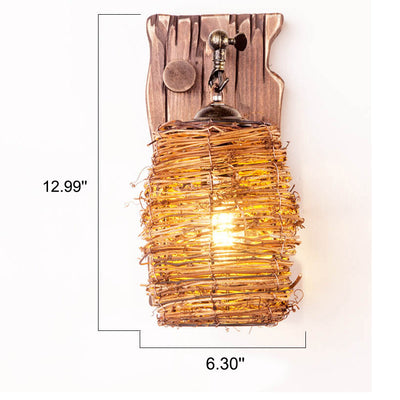 Vintage Original Holz Zylinderschirm Antik 1-Licht Wandleuchte Lampe 