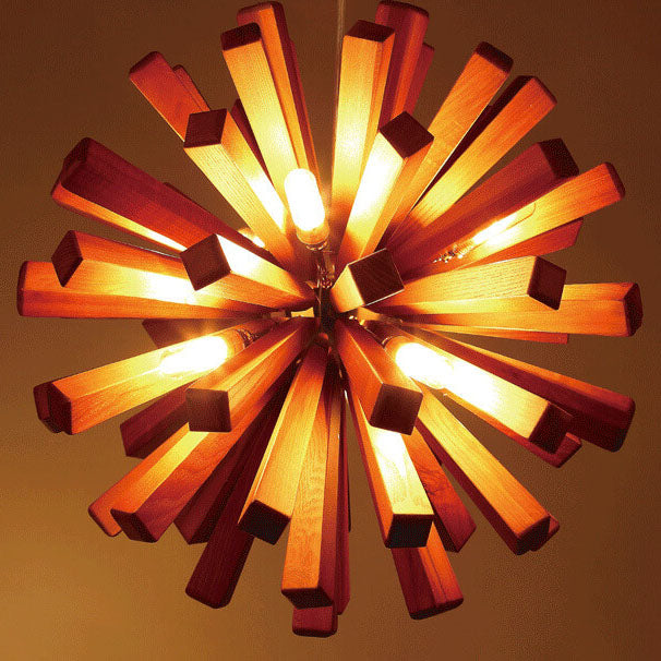 Creative Dandelion Sphere Wooden 10-Light LED Chandelier