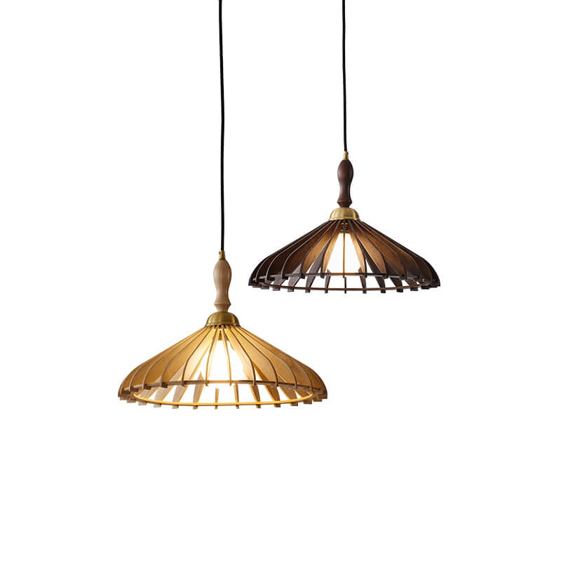Vintage Wooden Umbrella Shape 1-Light Pendant Light