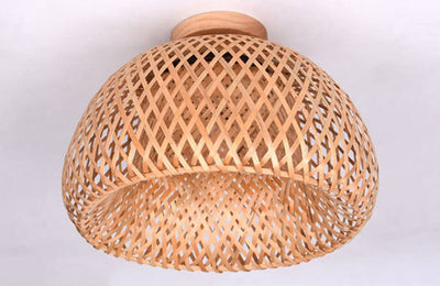 Bamboo Weaving Bowl Shape 1-Light LED Flush Mount Ceiling Light