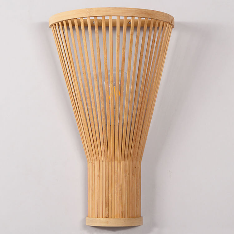 Vintage Bamboo Half Fan 1-Light Wall Sconce Lamp