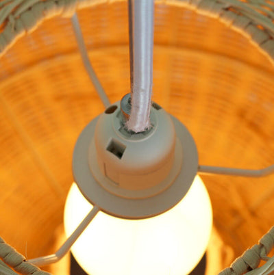 Rustic Rattan Weaving Cylinder Dome 1-Light Pendant Light
