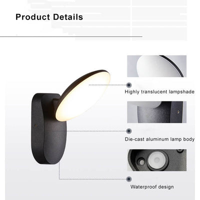 Lámpara de Aplique de Pared LED Impermeable para Exteriores de Círculo Simple 