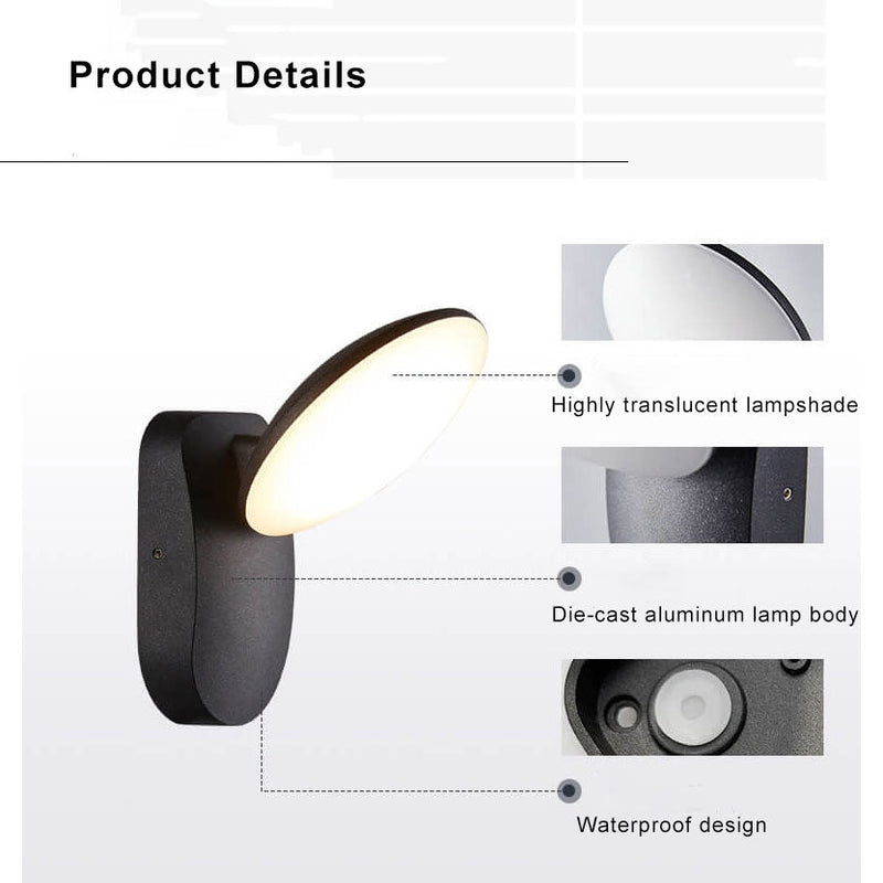 Lámpara de Aplique de Pared LED Impermeable para Exteriores de Círculo Simple 