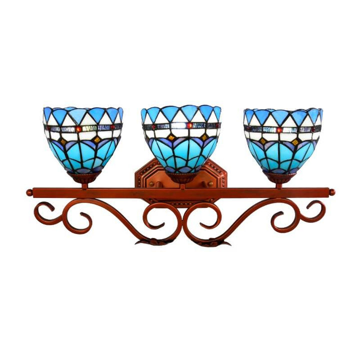 Tiffany Mittelmeerblaues Buntglas 3-Licht Wandlampe 