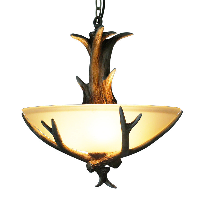 Vintage Resin Antler Glass Bowl  3-Light  Chandelier