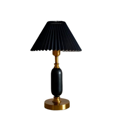 Retro Pleated Shade Column Base 1-Light Table Lamp