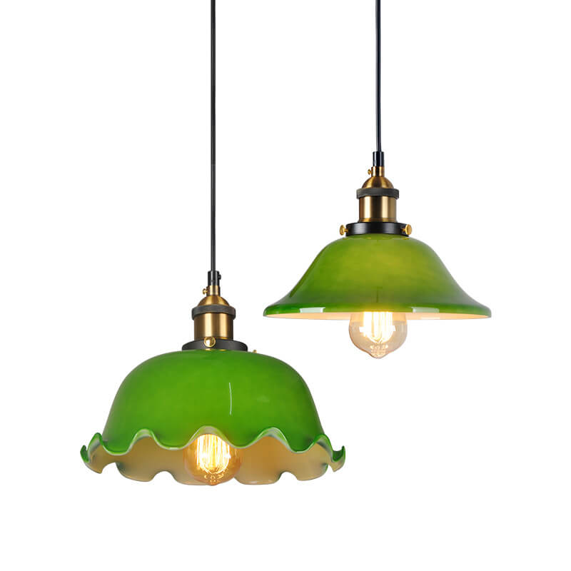 Vintage Green Glass Dome 1-Light Pendant Light