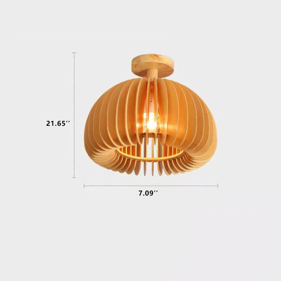 Minimalist Wooden Pumpkin 1-Light LED Semi-Flush Ceiling Light