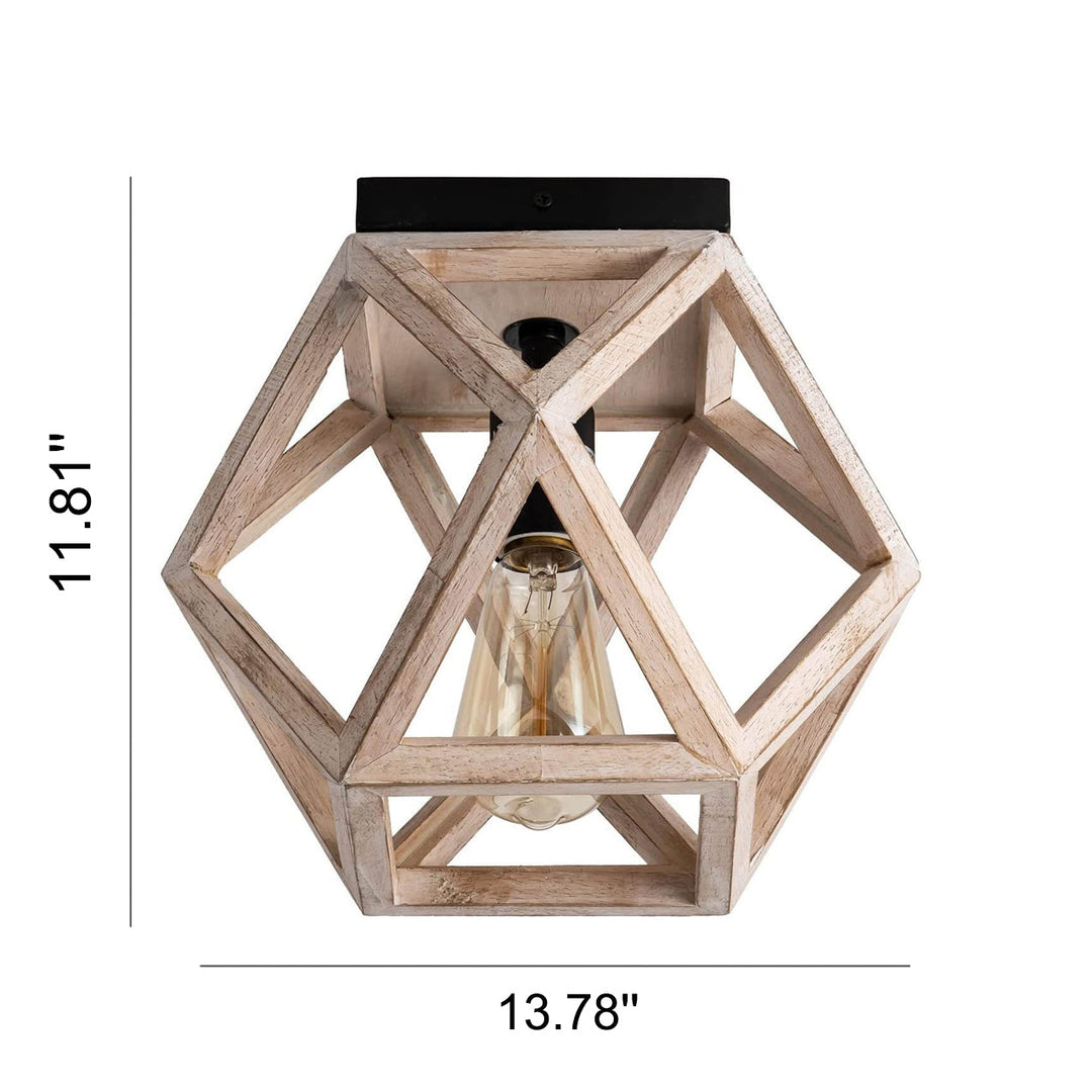 Lámpara de techo semiempotrada de 1 luz con jaula de madera envejecida vintage 