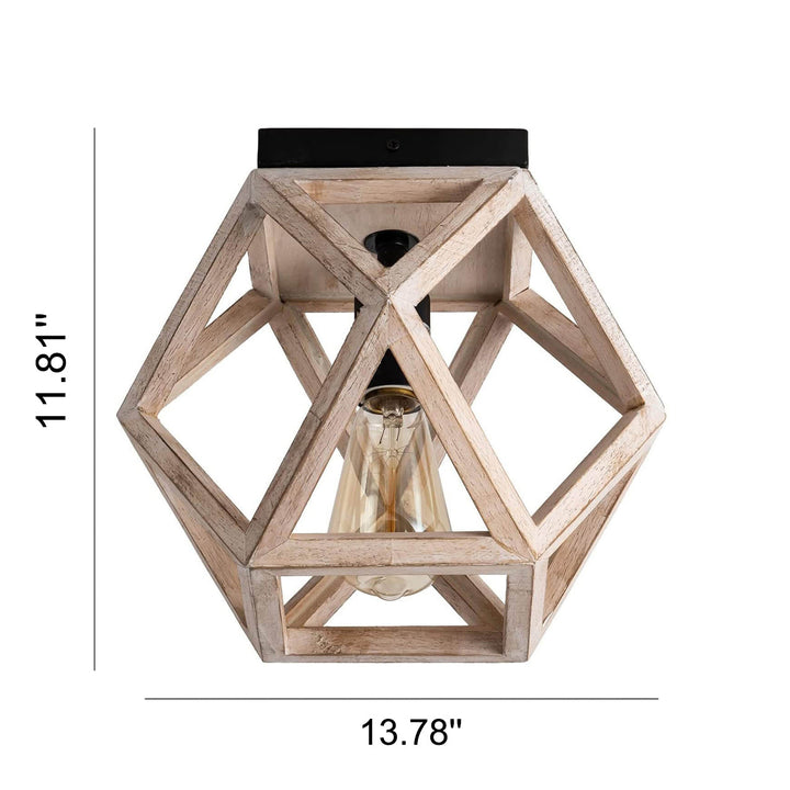 Lámpara de techo semiempotrada de 1 luz con jaula de madera envejecida vintage 