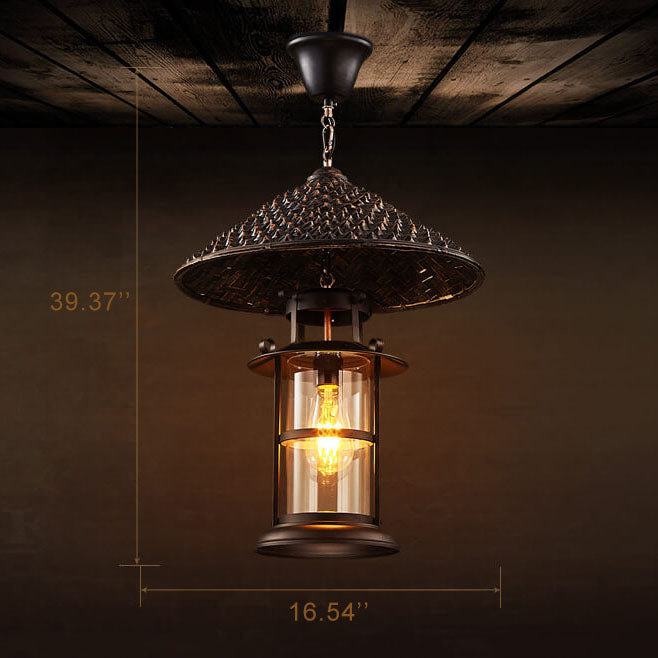 Vintage Industrial Bucket Hat Lantern 1-Light Pendant Light