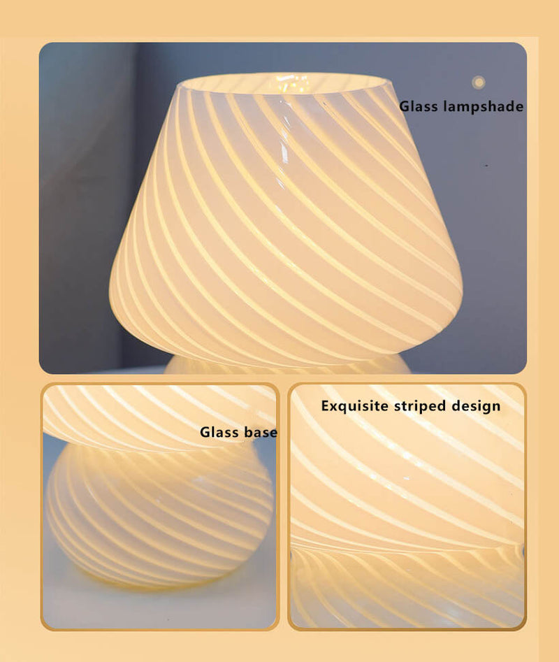 Lampe de Table de Nuit à LED 1 Lumière Champignon en Verre Créatif Rétro 