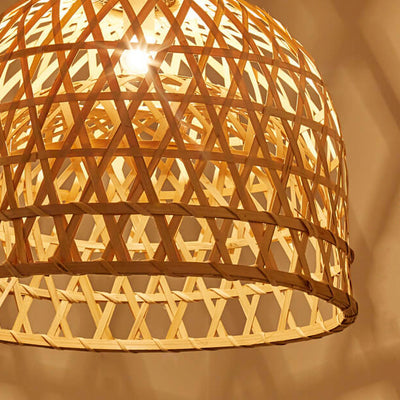 Modern Bamboo Weaving Dome Shape 1-Light Pendant Light