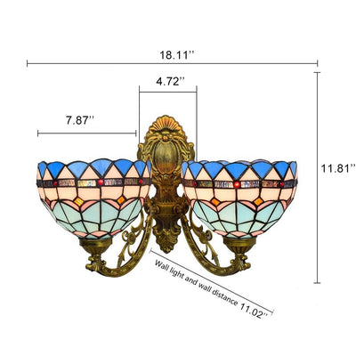 Tiffany Mediterrane Wandleuchte aus Buntglas mit 2 Leuchten 