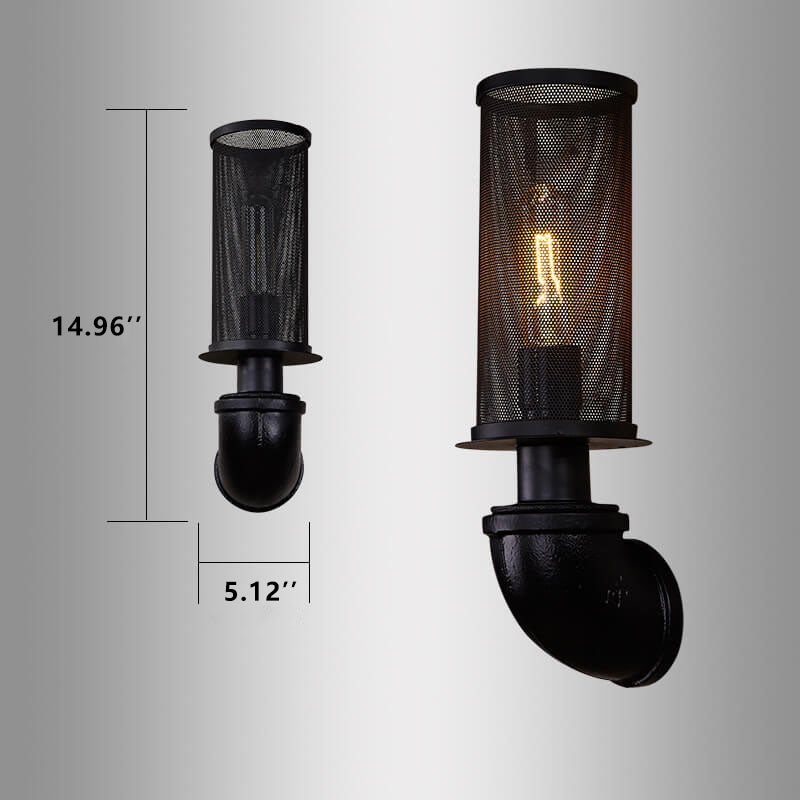 Industrial Vintage Cylinder Pipe Metal Mesh 1-Light Wall Sconce Lamp