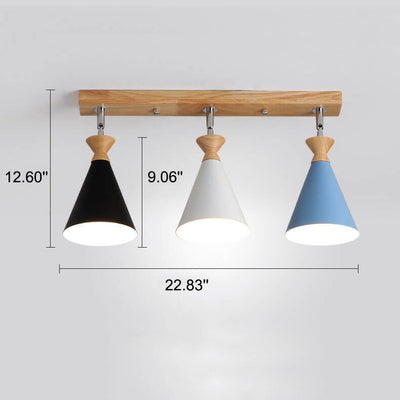 Macaron Cone Shade 3-Light Semi-Flush Mount Ceiling Light