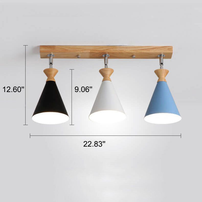 Macaron Cone Shade 3-Light Semi-Flush Mount Ceiling Light