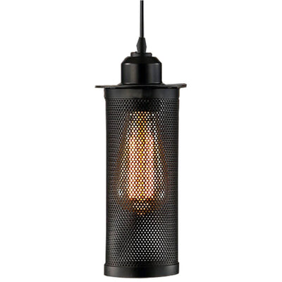 Vintage Wrought Iron Metal Mesh Cylindrical 1-Light Pendant Light