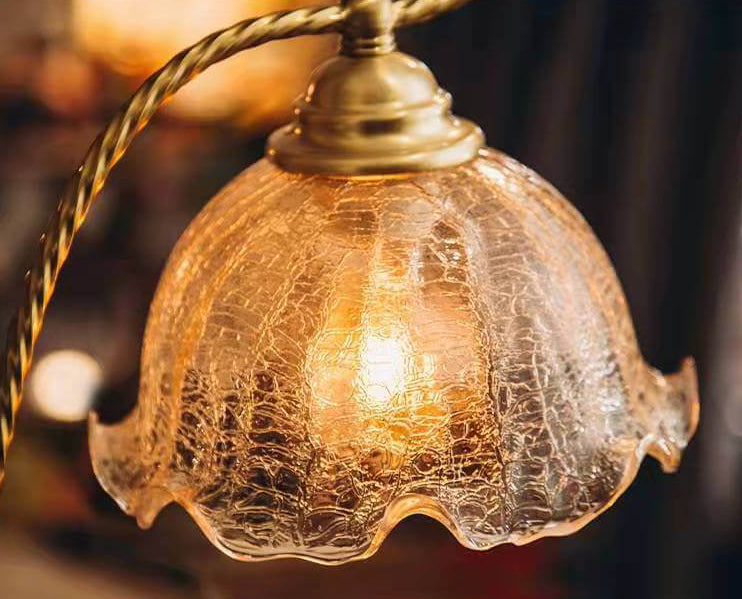 Lampe de table décorative à 1 lumière avec abat-jour en verre français rétro 