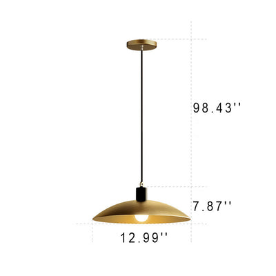 Minimalist Brass Flat Dome Shade 1-Light Pendant Light