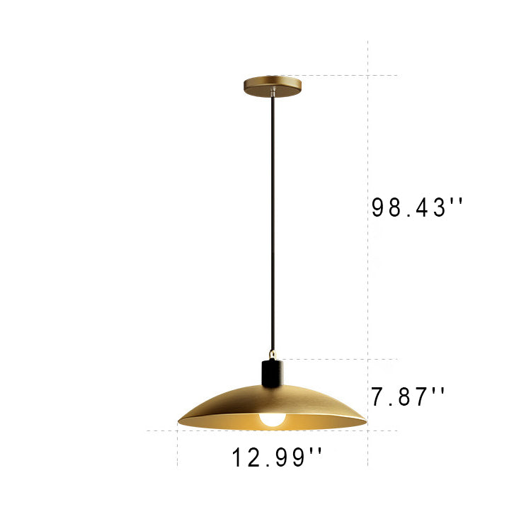 Minimalist Brass Flat Dome Shade 1-Light Pendant Light