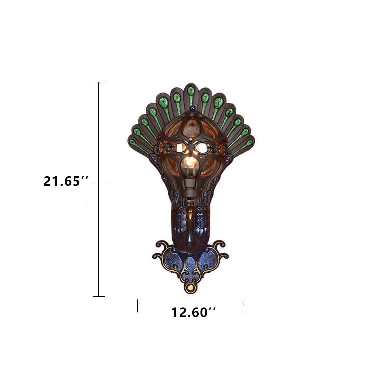 European Vintage Peacock 1-Light Outdoor Waterproof Wall Light