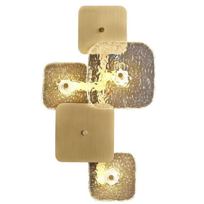 Postmoderne Glas-Messing-Patchwork-Quadrat-LED-Wandleuchte 
