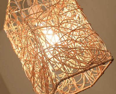 Vintage Rattan Weaving Square Shape 1-Light Pendant Light