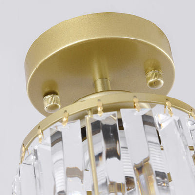 Modern Iron Crystal Cylindrical 1-Light Semi-Flush Mount Ceiling Light
