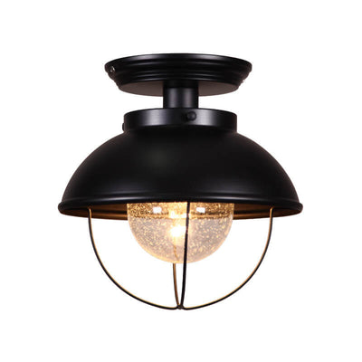 Industrial Balcony Iron Dome Glass Shade 1-Light Semi-Flush Mount Ceiling Light