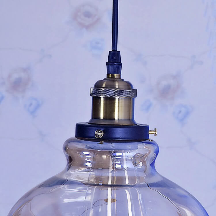 Suspension Luminaire Rétro Industriel en Verre Rond en Forme de Gourde à 1 Lumière 
