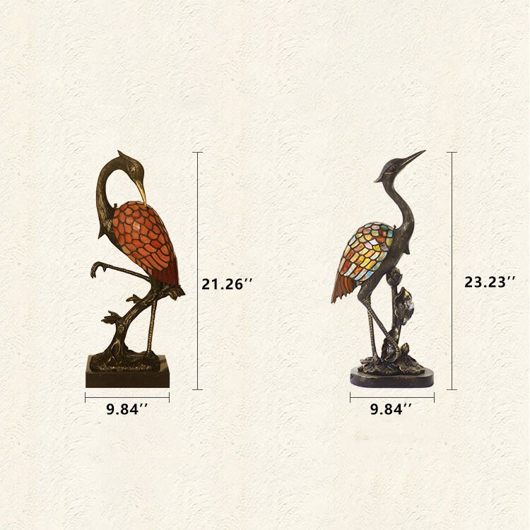Lampe de table vintage en vitrail à 1 lumière Tiffany Crane 