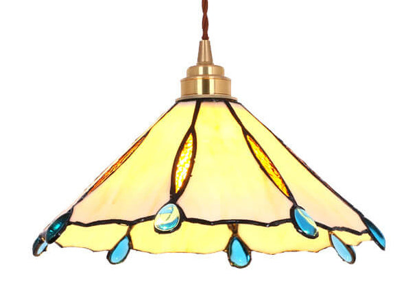 Vintage Tiffany Stained Glass Umbrella Shape 1-Light Pendant Light