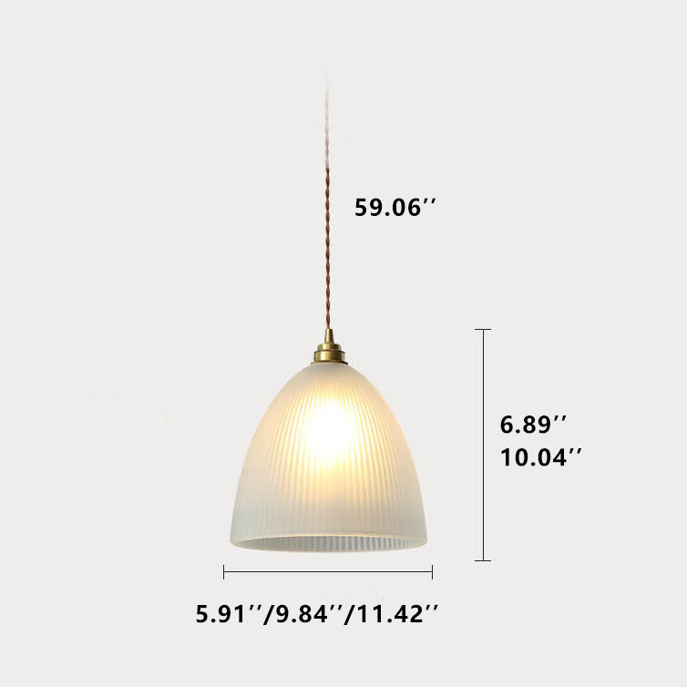 Simple Bell-shaped Striped Glass 1-Light Pendant Light