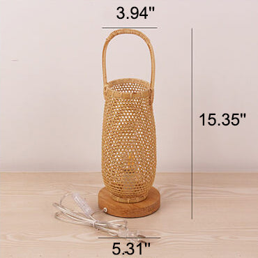 Bamboo Basket Round Wood Base Japanese 1-Light Table Lamp