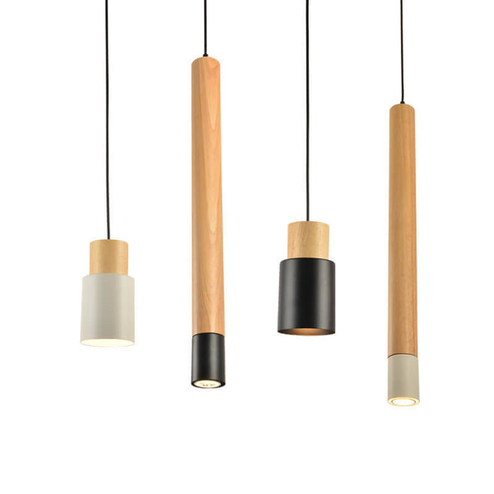 Lámpara colgante LED de 1 luz cilíndrica recta de madera maciza simple 